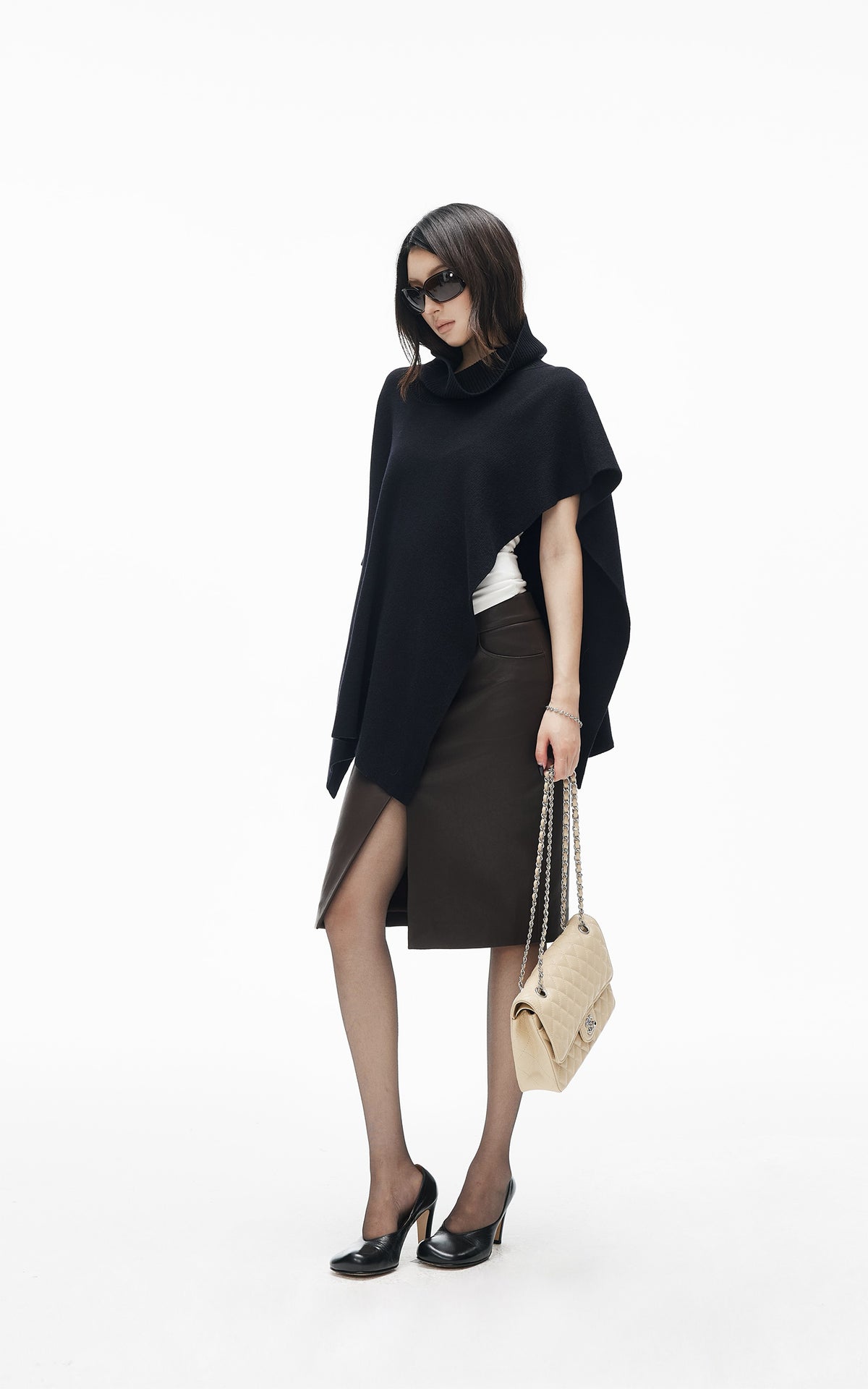 IAMXIAA Asymmetric Turtleneck Knit Cape Poncho