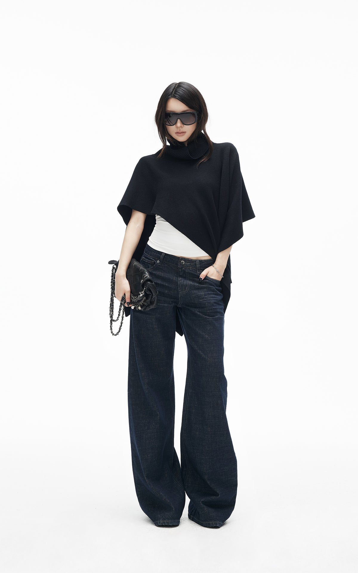 IAMXIAA Asymmetric Turtleneck Knit Cape Poncho