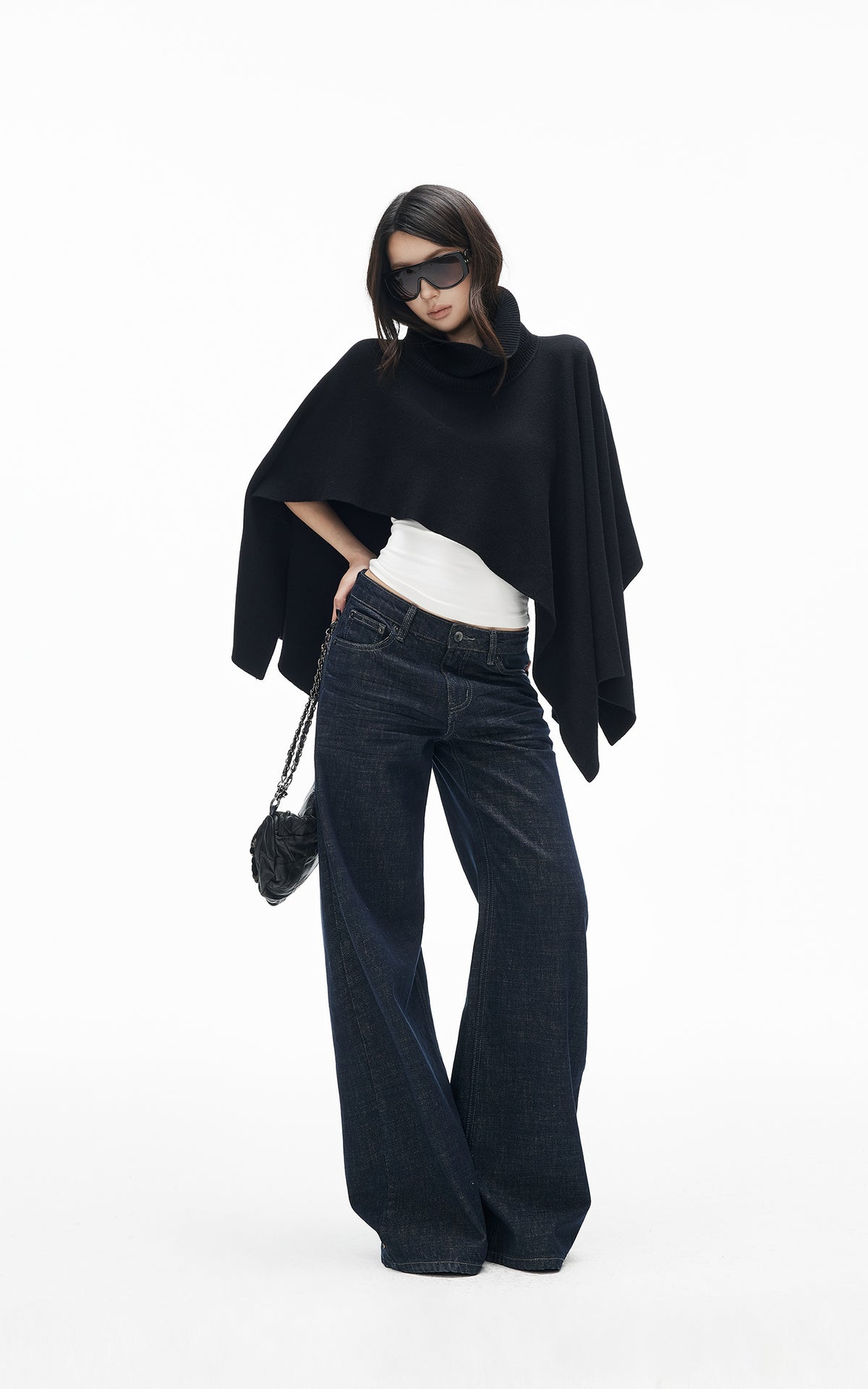IAMXIAA Asymmetric Turtleneck Knit Cape Poncho