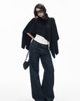 IAMXIAA Asymmetric Turtleneck Knit Cape Poncho