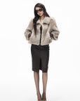 IAMXIAA Jupe midi fendue devant taille haute en similicuir