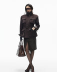 IAMXIAA Belted Utility Jacket with Stand Collar and Multi-Pocket Details