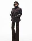 IAMXIAA Belted Utility Jacket with Stand Collar and Multi-Pocket Details