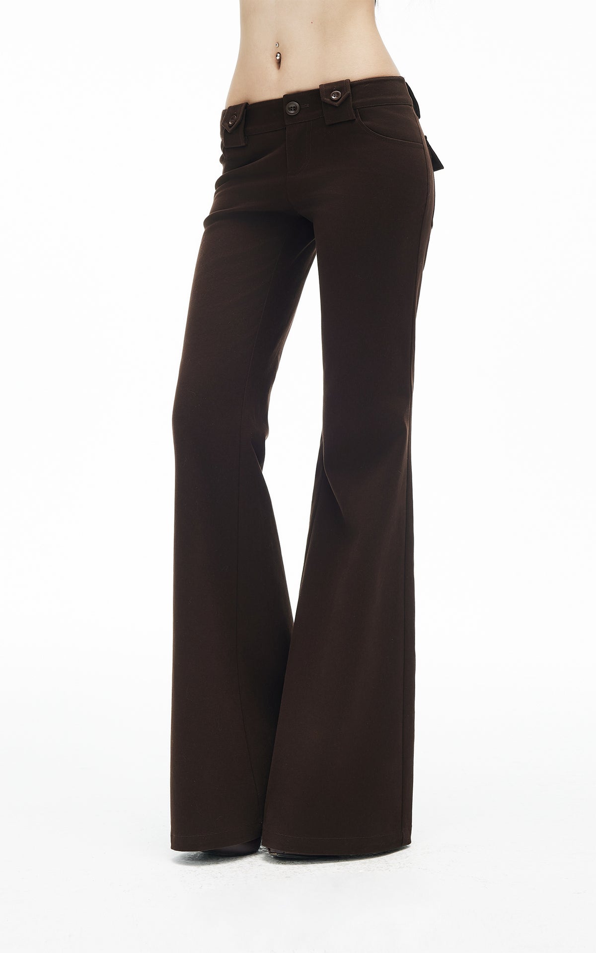 IAMXIAA Pantalon évasé ajusté à taille haute avec double bouton
