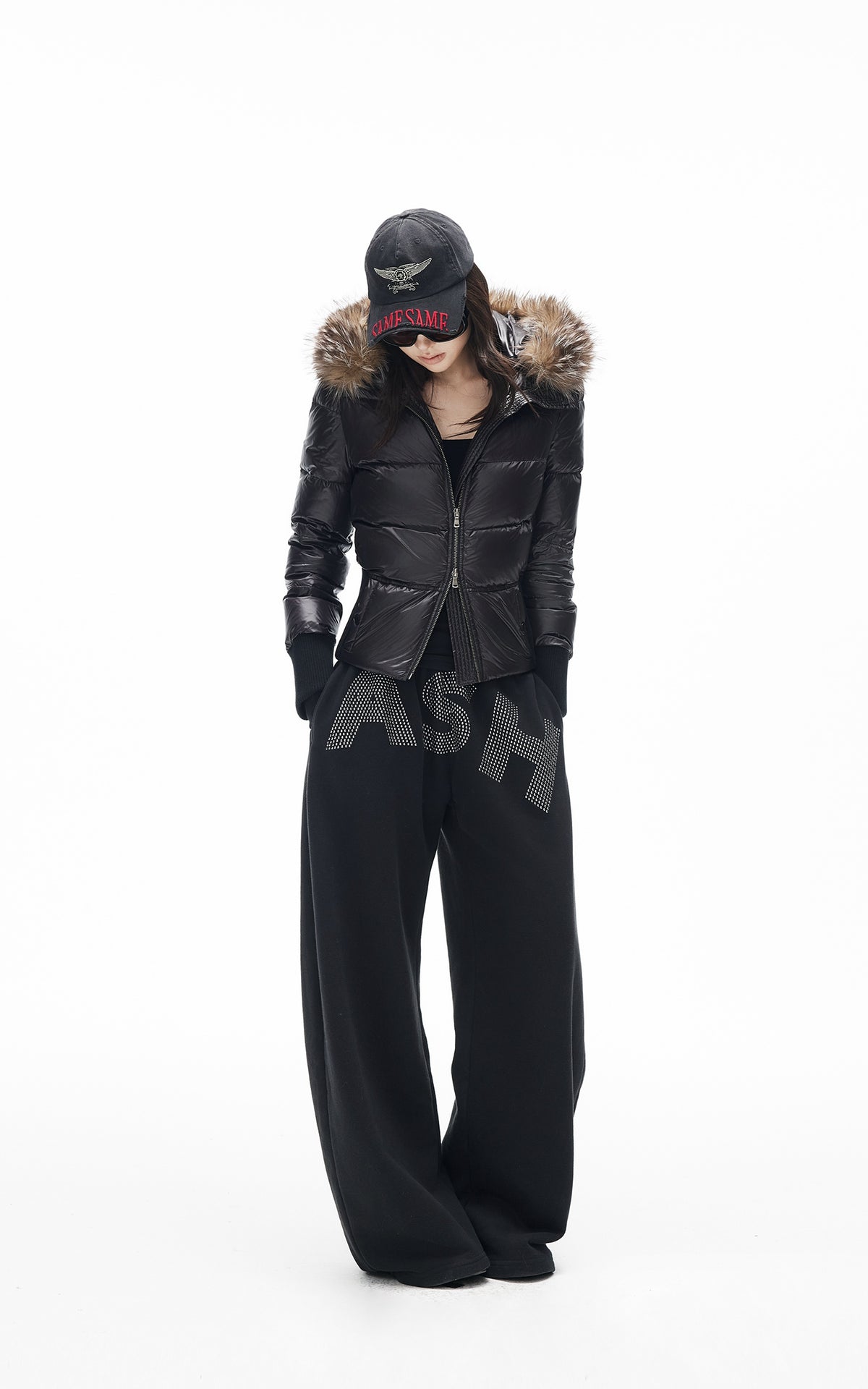 IAMXIAA Rhinestone Logo Wide-Leg Sweatpants