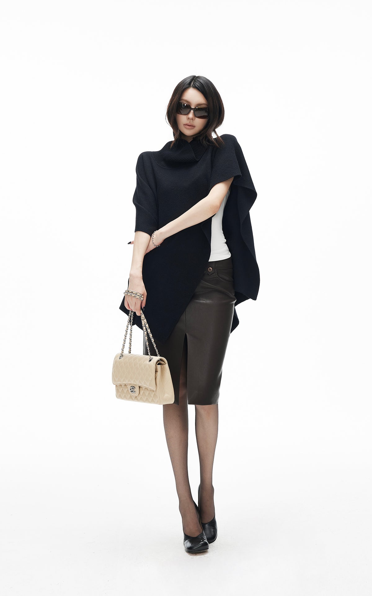 IAMXIAA Asymmetric Turtleneck Knit Cape Poncho