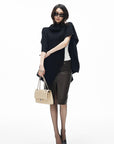 IAMXIAA Asymmetric Turtleneck Knit Cape Poncho