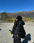 WARDEN EDGE Oversized Hooded Cropped Puffer Jacket with Detachable Sleeves and High Neck