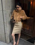 ROVENTE ローライズレザー風ペンシルスカート