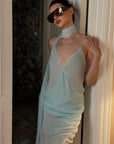 0122stepll Draped Halter Cami Top & Midi Skirt Set