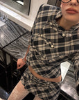 0122stepll Plaid Cropped Top & Mini Skirt Set