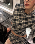 0122stepll Plaid Cropped Top & Mini Skirt Set