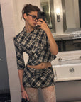 0122stepll Plaid Cropped Top & Mini Skirt Set