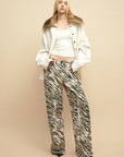 0122stepll Zebra Print Low-Rise Wide-Leg Denim Pants