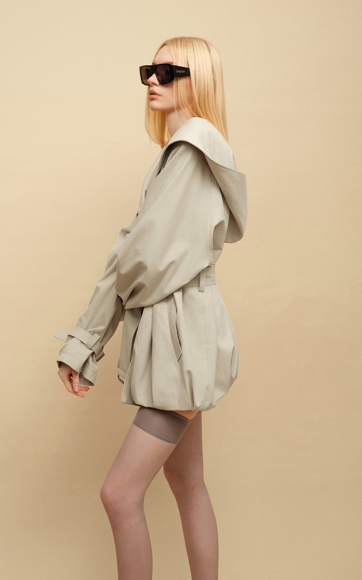 0122stepll Hooded Belted Trench Jacket