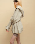 0122stepll Hooded Belted Trench Jacket