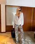 0122stepll Draped Cowl Neck Knit Long Sleeve Top