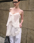 0122stepll Sheer Ruffle Tie Camisole Top