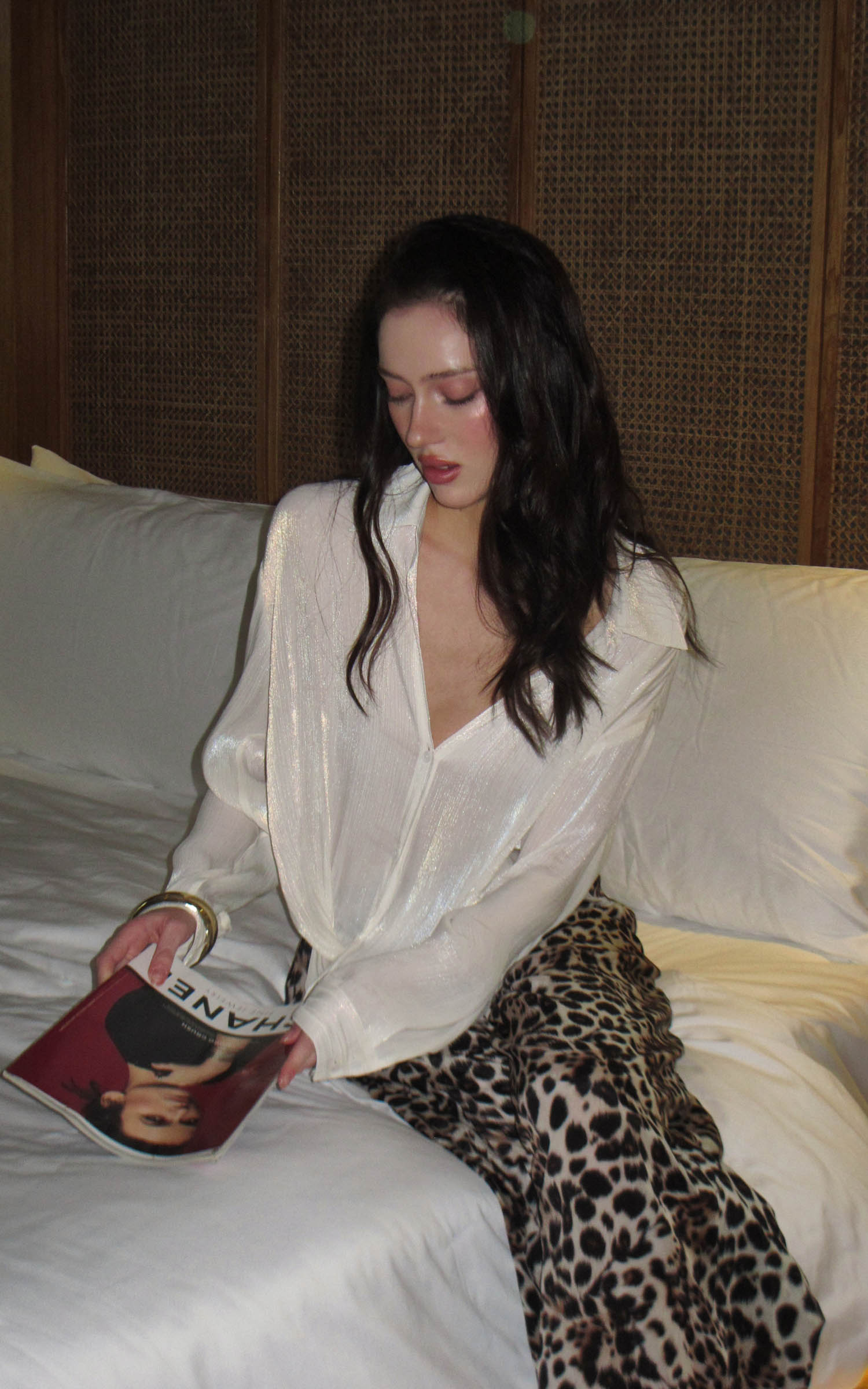 0122stepll Sheer Twisted Draped Satin Shirt