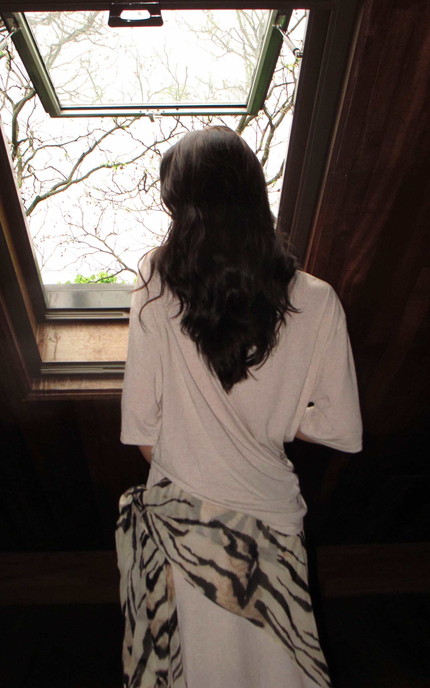 0122stepll Zebra Scarf Oversized Tee &amp; Drawstring Maxi Skirt Lounge Set