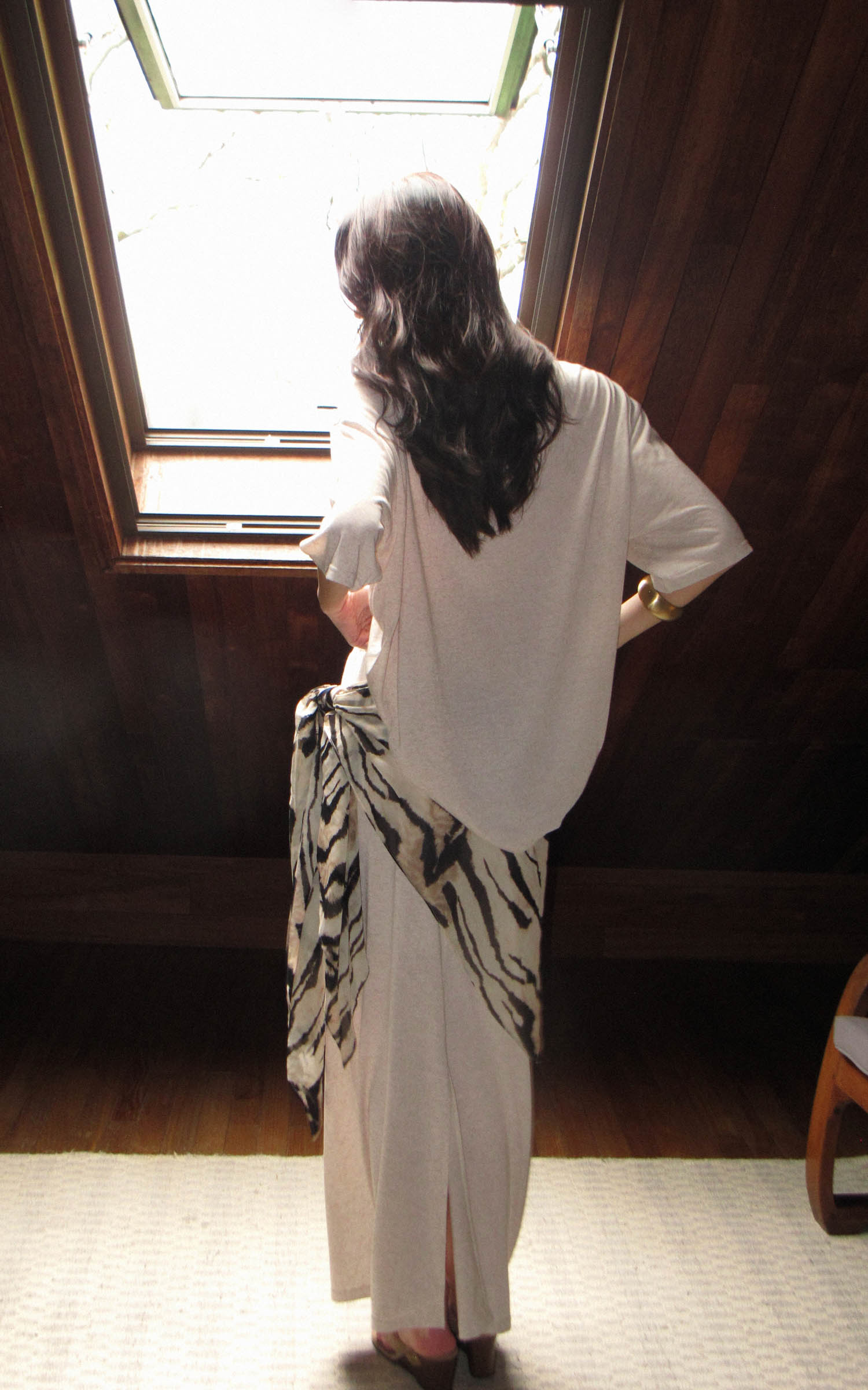 0122stepll Zebra Scarf Oversized Tee &amp; Drawstring Maxi Skirt Lounge Set