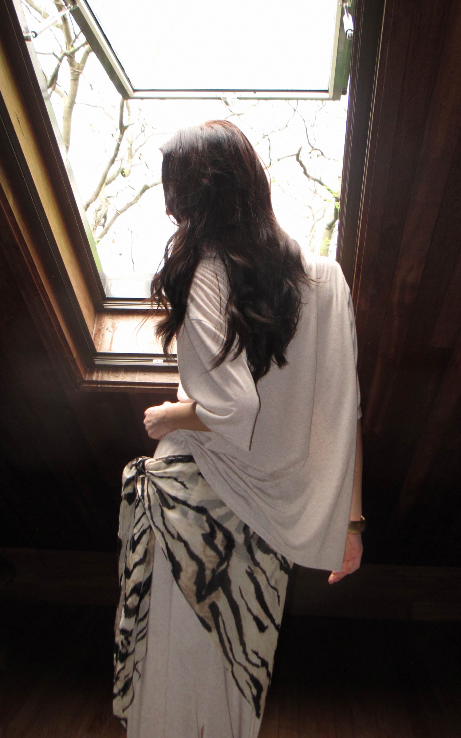 0122stepll Zebra Scarf Oversized Tee &amp; Drawstring Maxi Skirt Lounge Set