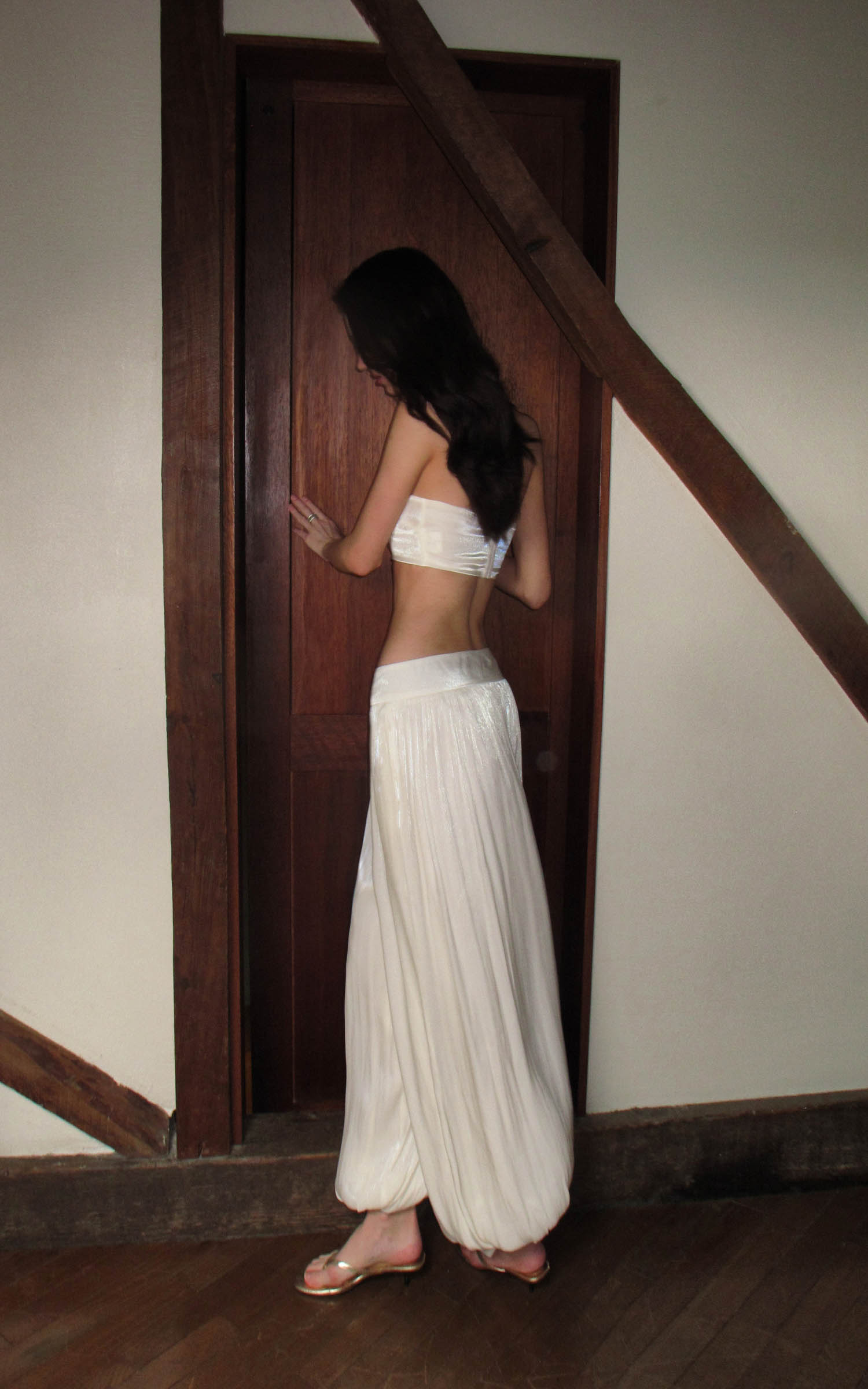 0122stepll Strapless Bandeau Top &amp; Low-Rise Balloon Pants Set