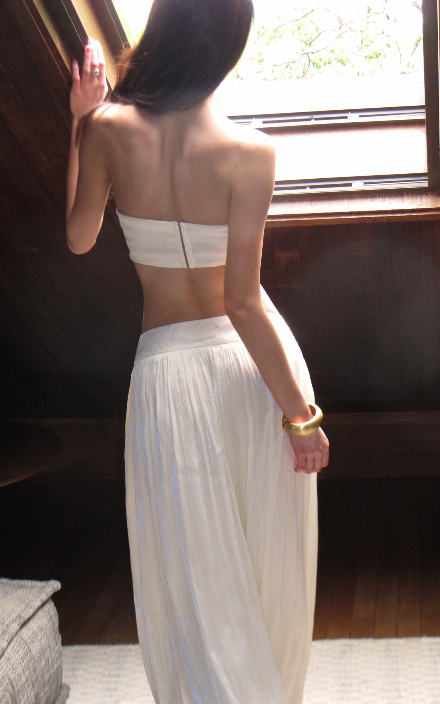 0122stepll Strapless Bandeau Top &amp; Low-Rise Balloon Pants Set