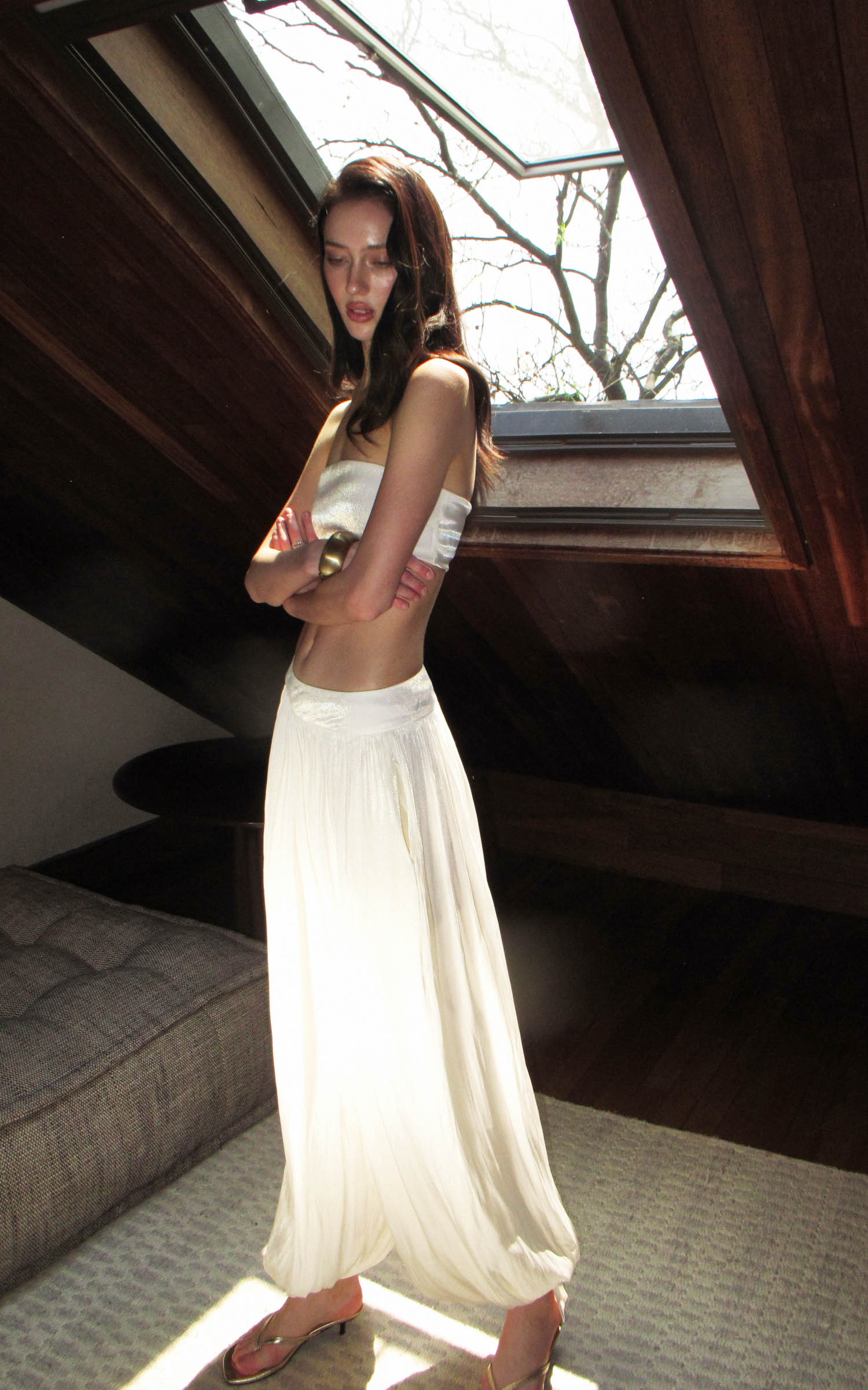 0122stepll Strapless Bandeau Top &amp; Low-Rise Balloon Pants Set