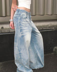 0122stepll Vintage Wash Wide-Leg Denim Pants