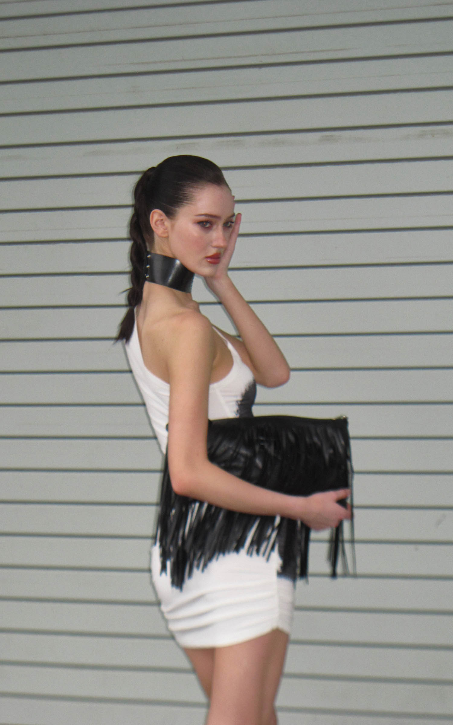 0122stepll Robe courte asymétrique à imprimé pinceau