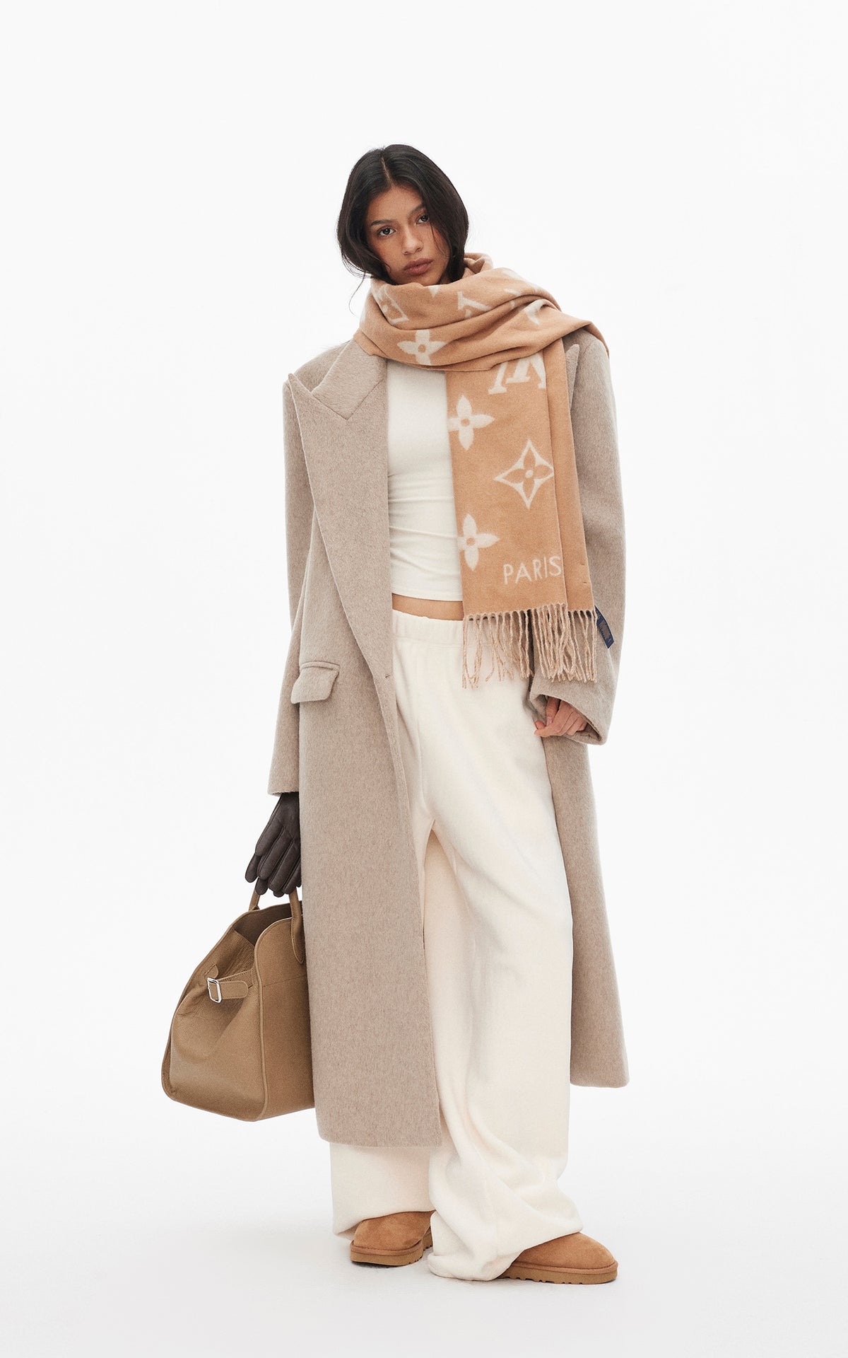 0122stepll Ensemble trois pièces : veste zippée en polaire, t-shirt ajusté et pantalon large