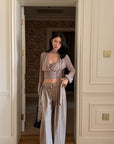 Hydrae D-Ring Belted Pinstripe Wide-Leg Pants