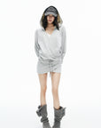 IAMXIAA Wrap Drawstring Hooded Long Sleeve Top