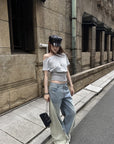 Rase le sol Off-Shoulder Striped Paneled Waist Top