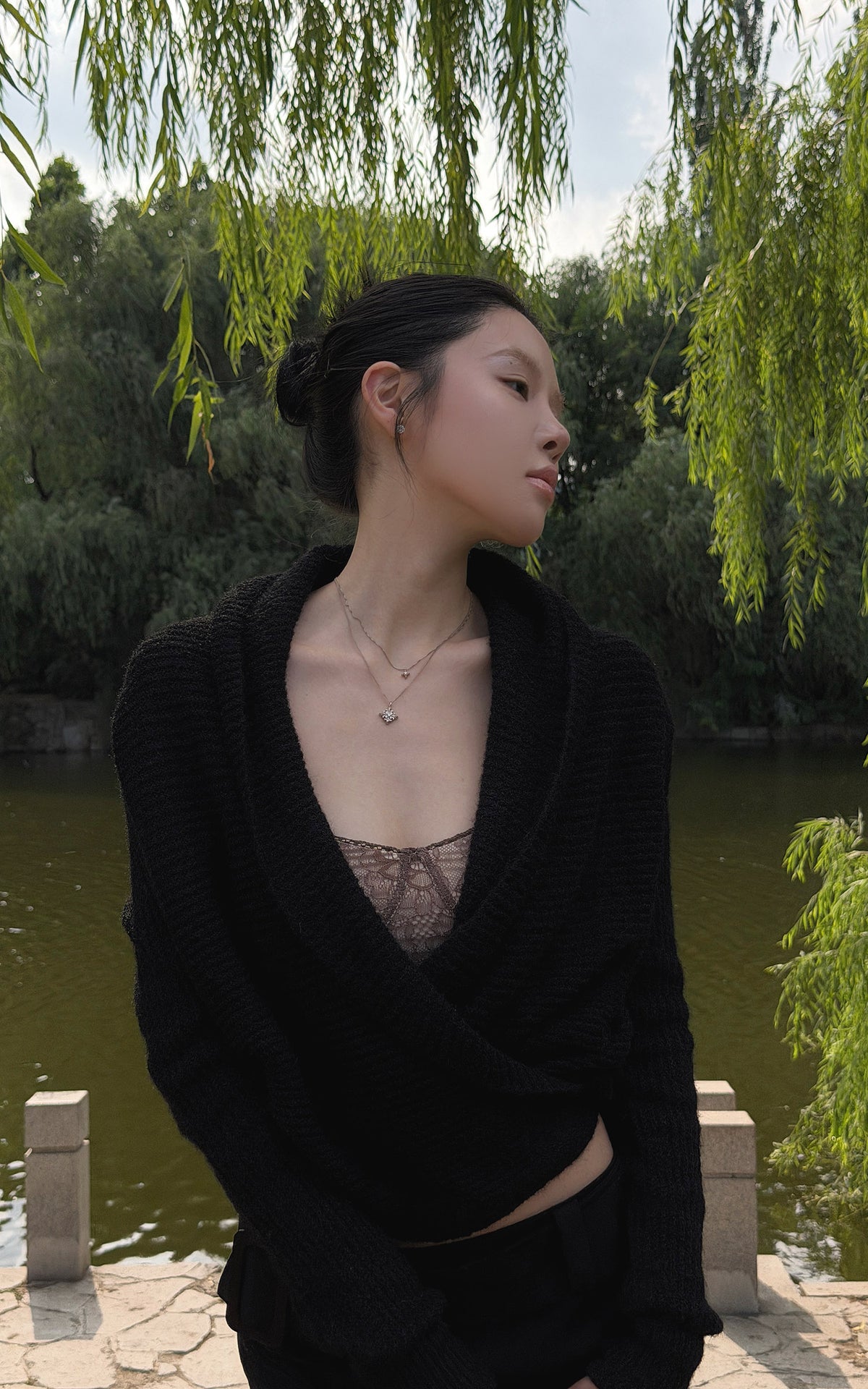 Hydrae Deep V Wrap Tie-Waist Soft Knit Cardigan