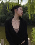 Hydrae Deep V Wrap Tie-Waist Soft Knit Cardigan