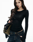 IAMXIAA 조각된 솔기 세컨드 스킨 롱슬리브 슬림핏 탑