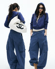 IAMXIAA Vintage Blue Oversized Cargo Jeans