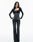 IAMXIAA Contrast Mesh Cutout Long Sleeve Top