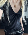 Rase le sol Draped Twist Front Asymmetric T-Shirt