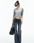 IAMXIAA Fringe Epaulette Cropped Long Sleeve Top