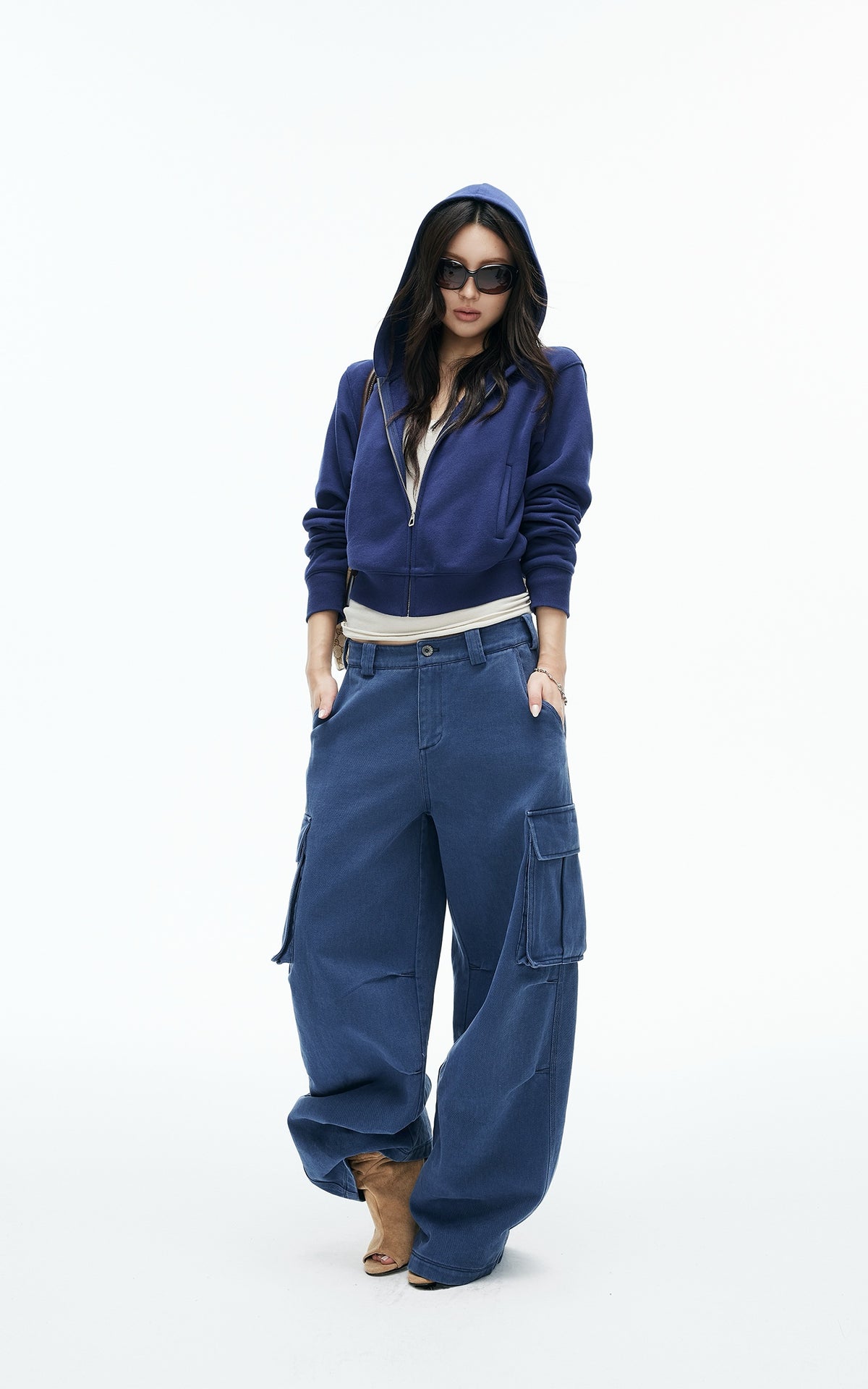 IAMXIAA Vintage Blue Cropped Zip-Up Hoodie