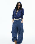 IAMXIAA Vintage Blue Cropped Zip-Up Hoodie