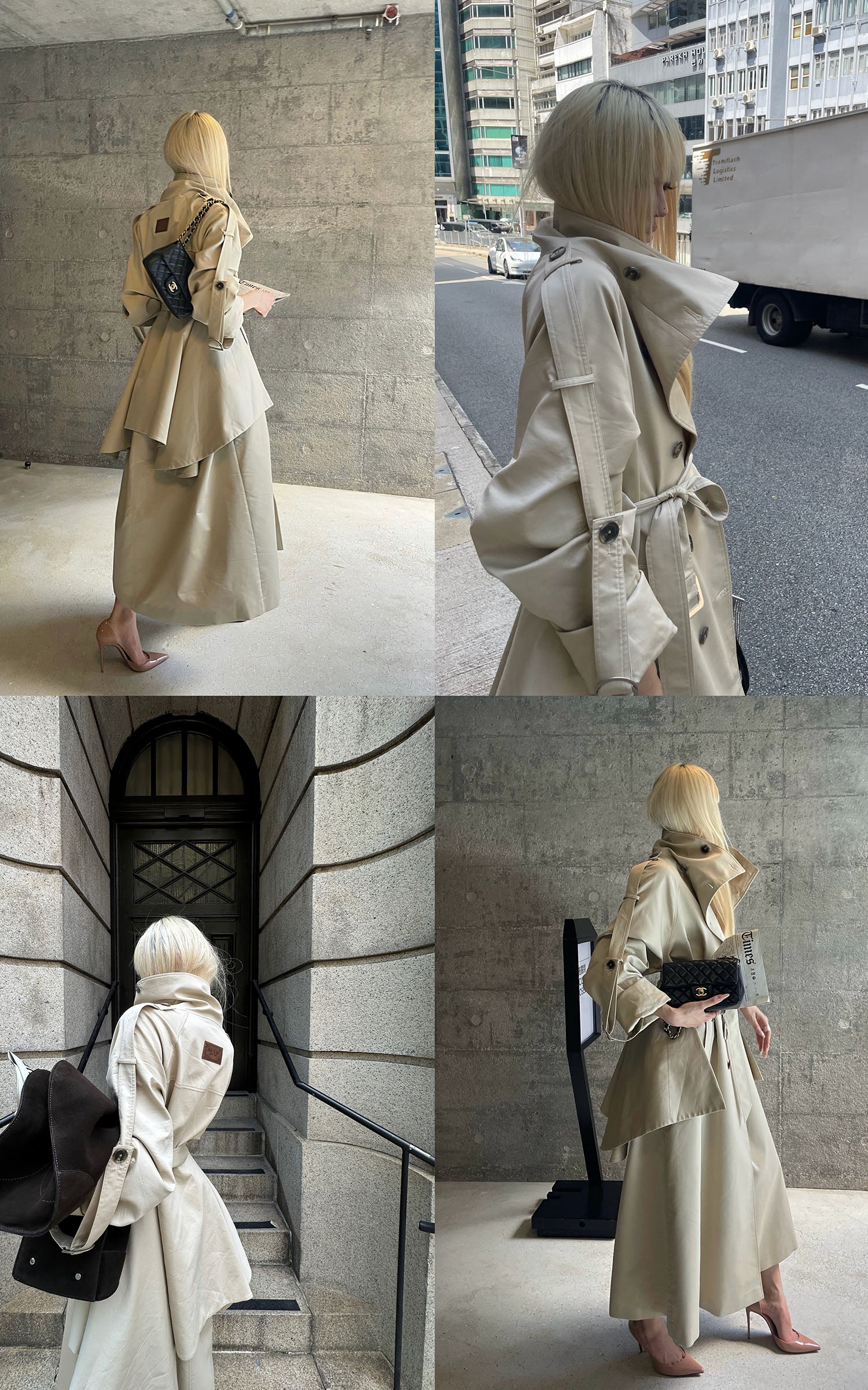 Rase le sol Sculpted High-Collar Layered Trench Coat