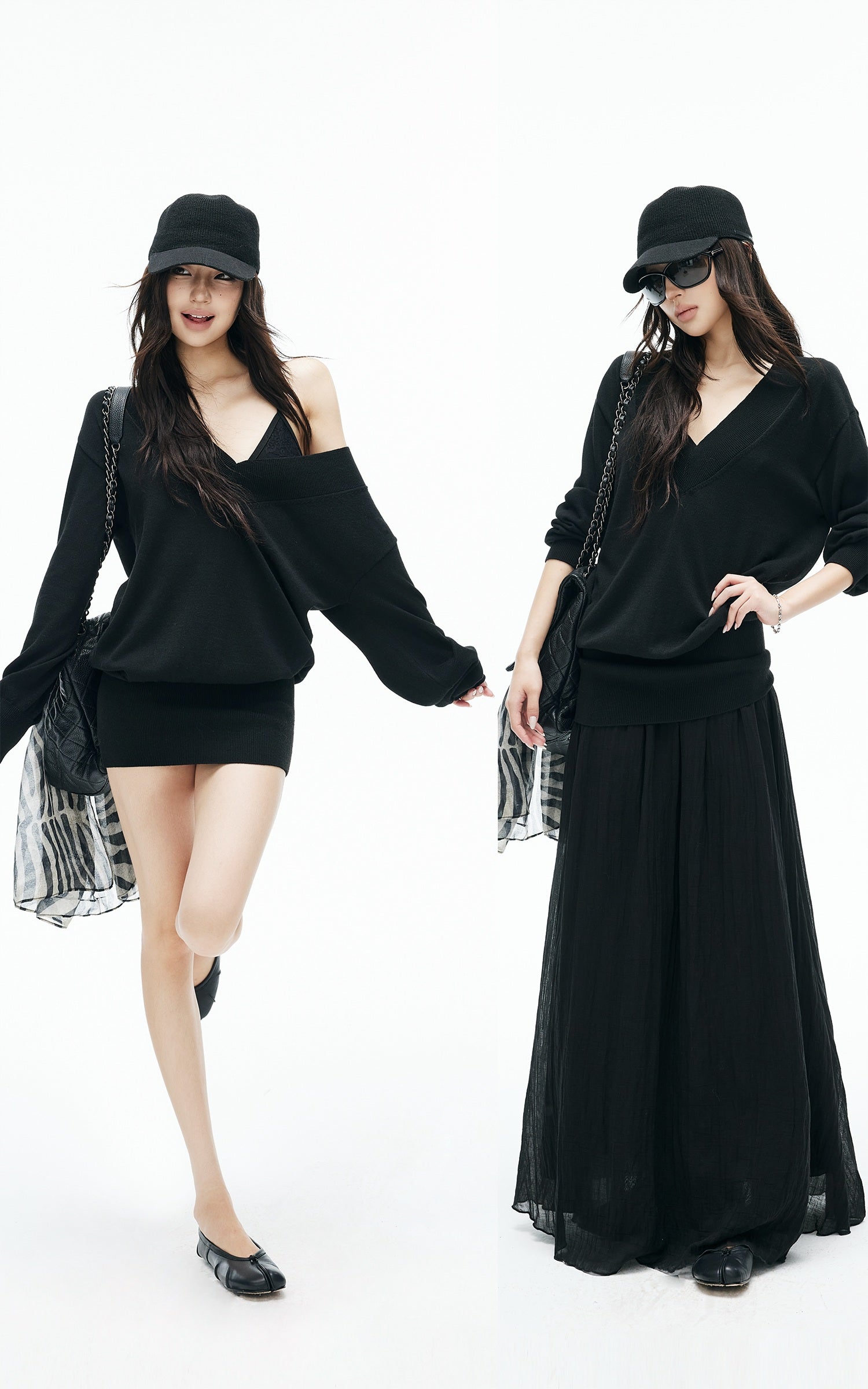 IAMXIAA Deep V Relaxed Longline Knit Sweater