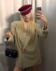 Rase le sol Layered Cuff Oversized Double-Breasted Blazer