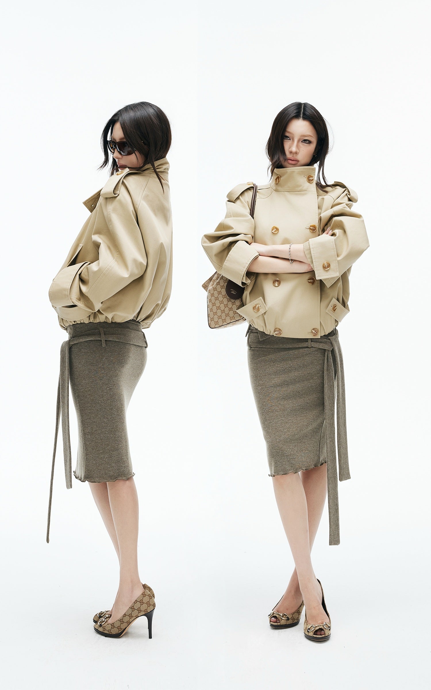 IAMXIAA High-Neck Cropped Balloon Trench Jacke