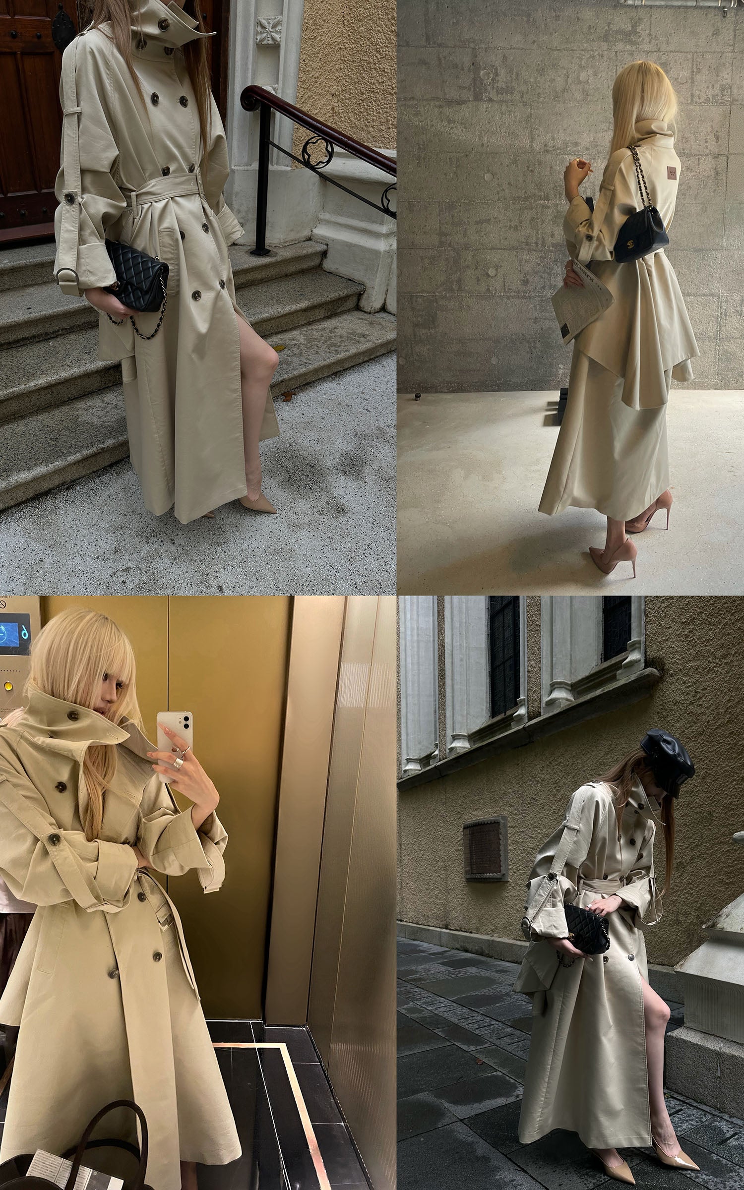 Rase le sol Sculpted High-Collar Layered Trench Coat