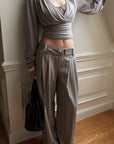 Hydrae D-Ring Belted Pinstripe Wide-Leg Pants